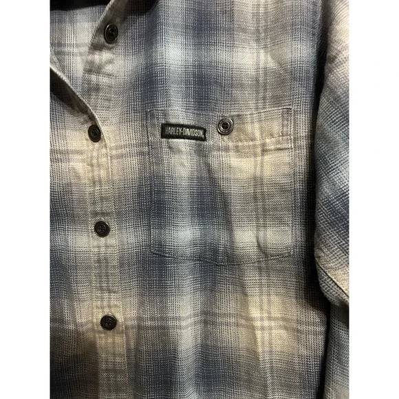 Harley Davidson Womens M Flannel Plaid Cotton Long Sleeve Button Down Shirt - Picture 4 of 12